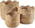 Best Choice Products 3pc Water Hyacinth Scalloped Multipurpose Nesting Baskets, Storage Bin Organization Totes for Living Room, Bedroom, Nursery, Laundry Room - Natural