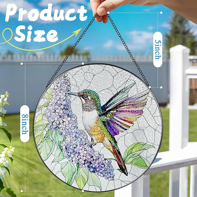 Stained Glass Window Hanging, 8 Inch Hummingbird Sun Catchers, Stained Glass Suncatcher, Window Decor, Gifts for Mothers Day, Birthday, Christmas, Hummingbird Gifts, Gift for Women Mom and Grandma