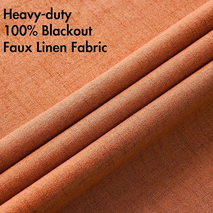 MIULEE 100% Blackout Linen Curtains for Bedroom Thermal Insulated Orange Grommet Room Darkening Curtains & Drapes Fall Decor for Living Room Nursery 52 x 96 Inch (2 Panels)