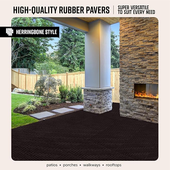 Playsafer Herringbone Rubber Interlocking Tiles | 16 X 16 | Easy Install for Indoor and Outdoor Use (Brown, 10 Tiles)