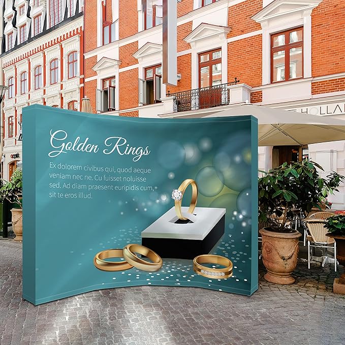 BANNER BUZZ BannerBuzz Fabric Pop Up Curved Display, Graphic with Hardware, 230 GSM, Polyester Fabric, 17 mm Pole Diameter, 1.4 mm Thick Pole, 1440 DPI Dye Sublimation Printing (10' W X 8' H)