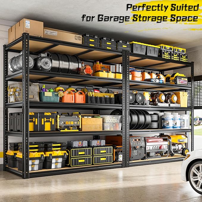48" W Garage Shelving Heavy Duty 3200LBS Garage Storage Shelving, 5 Tier Adjustable Metal Shelving Unit Utility Rack Shelf for Warehouse, Pantry, Closet, Kitchen 72" H x 48" W x 24" D, Black