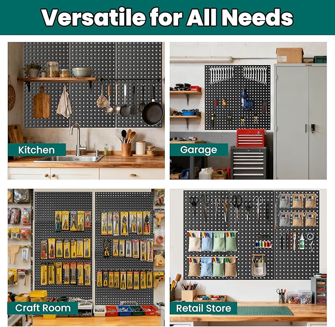 EVERHANGER Metal Pegboard Panels 24" x 12", Heavy Duty Steel Peg Boards for Garage, Pegboard Wall Organizer for Tool Storage and Organization, Black, 3 Pack