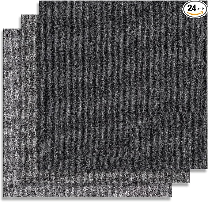 20" X 20" Carpet Tiles, Carpet Squares, 24 Tiles/64.5 Sq.Ft per Box, Floor Carpet Tiles for Home Office Industry, Dark Grey