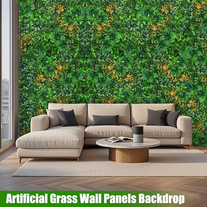 Grass Wall Panels Roll, 40"x120"(33.33 SQFT) Artificial Grass Backdrop Wall with Tropical Leaves, UV-Anti Faux Greenery Plant Boxwood Panels for Outdoor Green Wall Decor