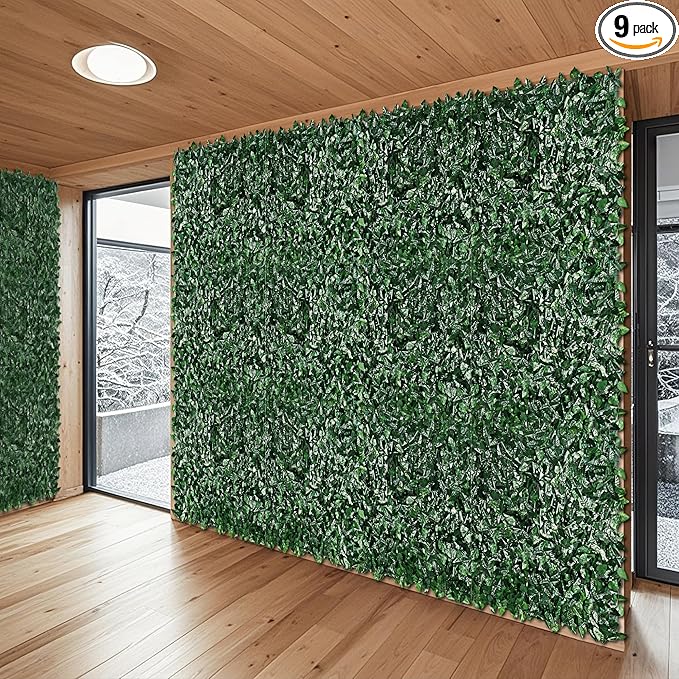 Patio Paradise 6'x8'-9Pc Faux Ivy Fence Privacy Screen Artificial Greenery Wall Backdrop,Fake Grass Wall Panels for Outside Apartment Balcony,Vine Leaf Decor for Outdoor Patio Chain Link