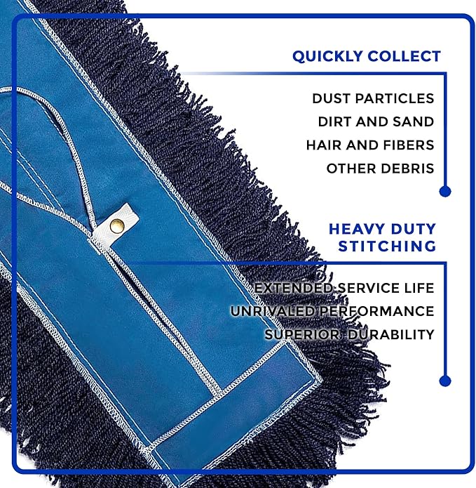 Nine Forty 36" Premium Nylon Dust Mop- Heavy Duty Mop Head for Industrial, Commercial, and Residential Cleaning - Dry Floor Duster for Hardwood Surfaces and Commercial Applications - Blue