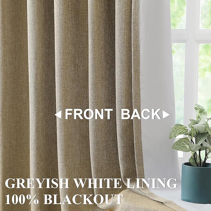 Vision Home Brown Pinch Pleated Full Blackout Curtains Linen Blended 60" Wide Thermal Insulated Window Panels 120 inch for Bedroom Living Room Darkening Pleat Drapes with Hooks Back Tab 60" Wx120 Lx1