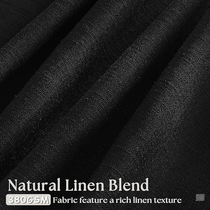 Black Linen Curtains Pinch Pleated 84 Inches Long for Living Room Bedroom Pleat with Rings Back Tab Semi Sheer Curtains 84 Inch Length 2 Panels Set Light Filtering Farmhouse Rustic Drapes