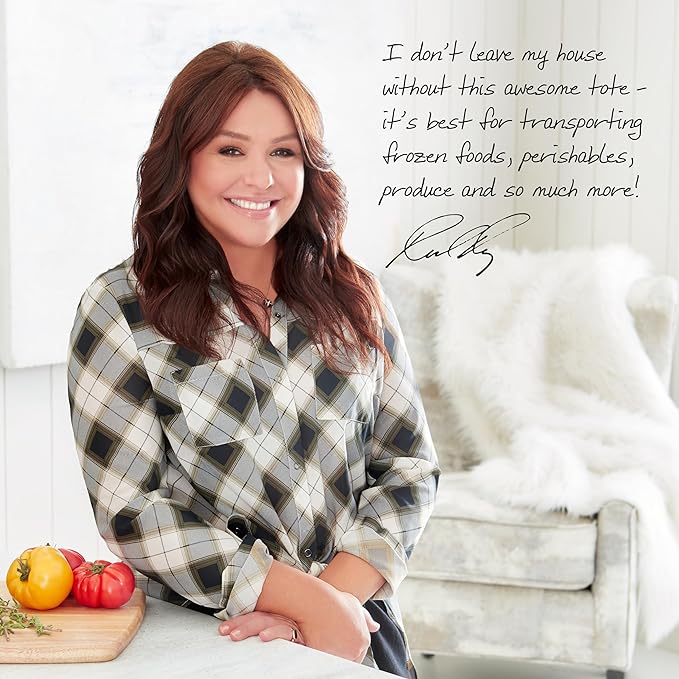 Rachael Ray Chillout Soft Cooler Bag, Large Reusable Insulated Grocery Bag with Zippered Top, Travel Tote for Hot or Cold Food, Grocery Tote Bag