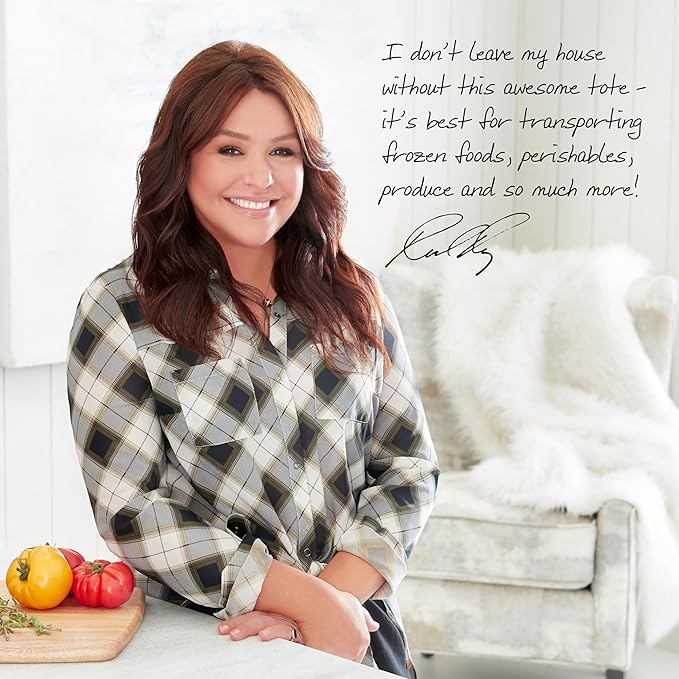 Rachael Ray Chillout Soft Cooler Bag, Large Reusable Insulated Grocery Bag with Zippered Top, Travel Tote for Hot or Cold Food, Grocery Tote Bag