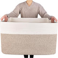 MINTWOOD Design 22in Extra Large Blanket Basket Holder Living Room, Rectangle Rope Woven Storage Basket with Handles for Laundry, Pool Towels, and Shoes, Dog Toy Organizer Bin Box, Light Brown