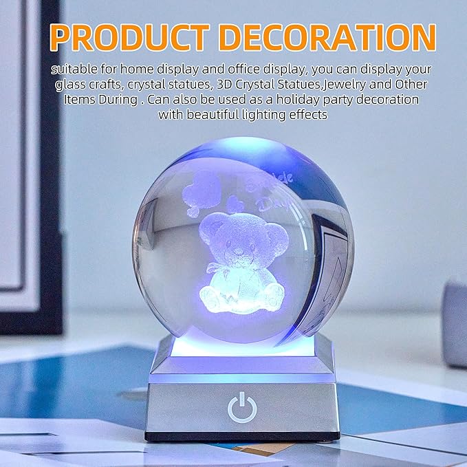 EUSTUMA LED Light Base Non-Slip Square Display Stand In A Variety of Colors,Suitable for Glass Crystal Spherical Artwork (Silver Led Base for Glass Ball)