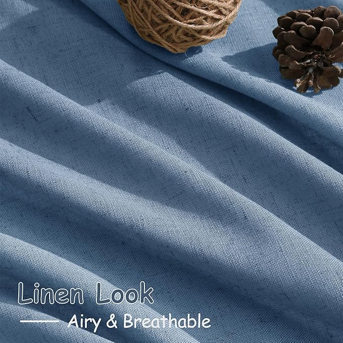 Nanspring Stone Blue Linen Curtains 63 Inches Long 2 Panel Sets for Living Room Bedroom Rod Pocket Back Tab Light Filtering Drape for Kitchen Window Short Protect Privacy Curtain 52x63