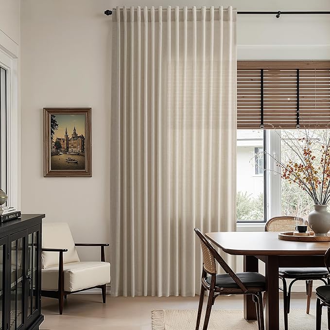 Nanspring 108 Inch Long Curtains for Living Room Cobblestone Linen Blend Light Filtering Semi Sheer Curtain Back Tab Modern Farmhouse Decor Floor to Ceiling High Window for Bedroom 52x108, 2 Panels