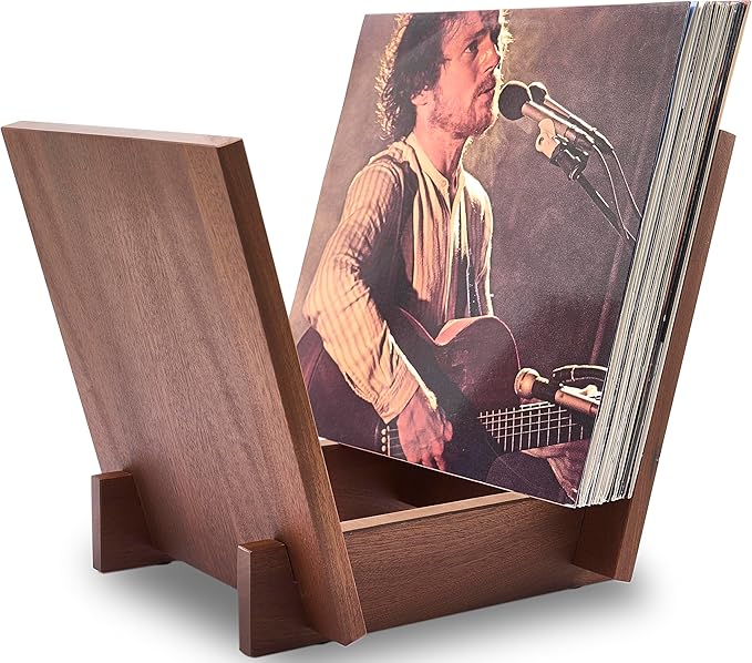 Honygebia Wooden Vinyl Record Holder - Wood Record Album Holder, V-Shaped Vinyl Record Storage Racks, Album Holders for Vinyl Records, Shelf for Storing Collection of 40 Premium LPs (Solid Sapele)