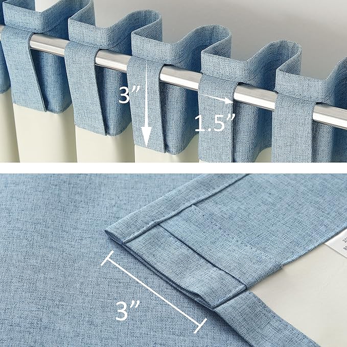 DUALIFE Blackout 96 Inches Long Slate Blue Curtains 2 Panel Set, Farmhouse Curtains for Living Room Darkening Thermal/Noise Reduction Textured Flax Linen Drape 8ft Rod Pocket&Back Tab 72W x 96L