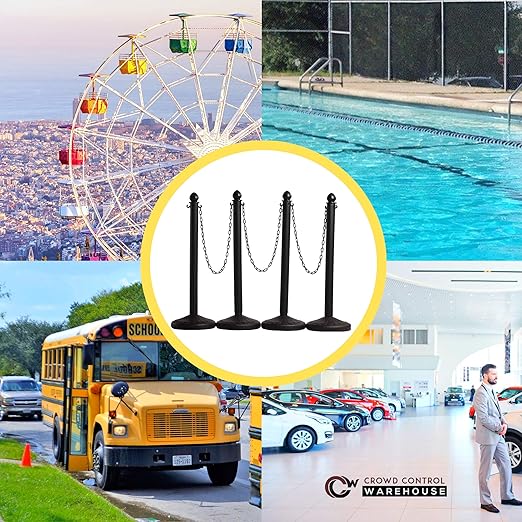Montour Line Plastic Stanchion Blue 2.5 Inch Diameter with 50 Foot Chain, 6-Pack, Crowd Control Barriers