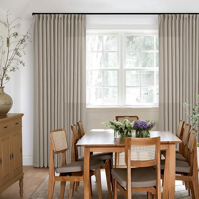 Taupe Burlywood Pinch Pleated Linen Curtains 96 Inches Long for Living Room Bedroom 2 Panels Light Filtering Pinch Pleat Hooks Rings Back Tab Neutral Country Farmhouse 96 Inch Window Curtain Drapes