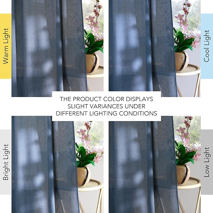 NICETOWN Thick Linen Semi Sheer Navy Blue Curtains for Bedroom, Pleat Tape Semi Sheer Privacy Added with Light Filtering Window Treatments for Farmhouse/Bedroom, W52 x L84, 2 Panels
