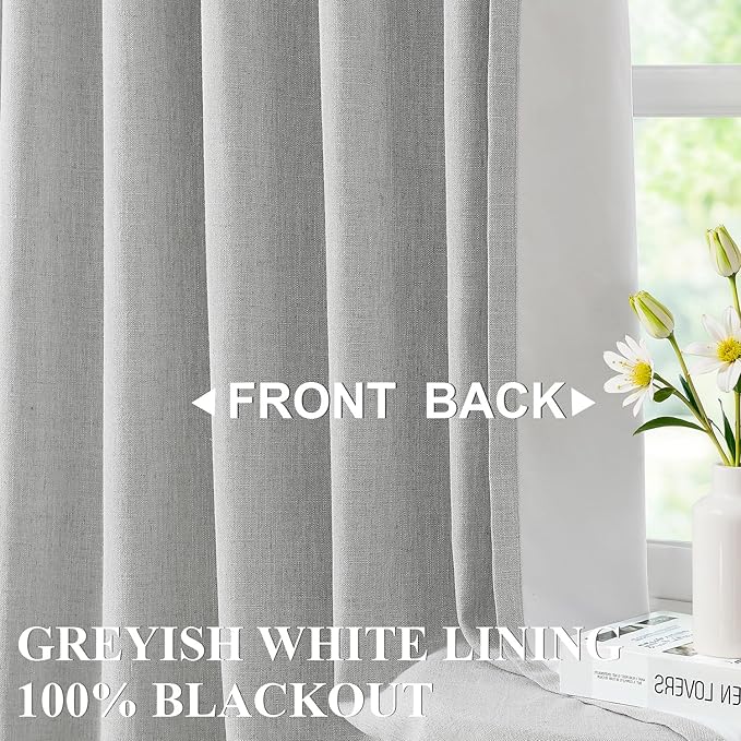 Vision Home Light Gray Pinch Pleated Full Blackout Curtains Linen Blended Thermal Insulated Window Panels 102 inch for Bedroom Living Room Darkening Grey Pleat Drapes with Hooks Back Tab 60"Wx102"Lx1