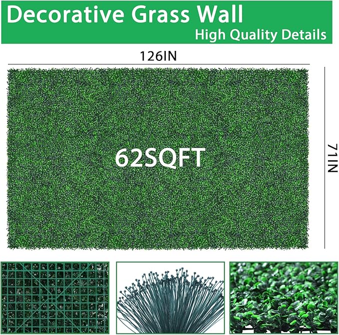 Artificial Greenery Wall Roll,71"x 126"(62 sq.ft) UV-Anti Faux Boxwood Roll Panels Greenery Backdrop, Vine Leaf Fence Panels for Garden Fence Covering Privacy, Outdoor Indoor Home Decor