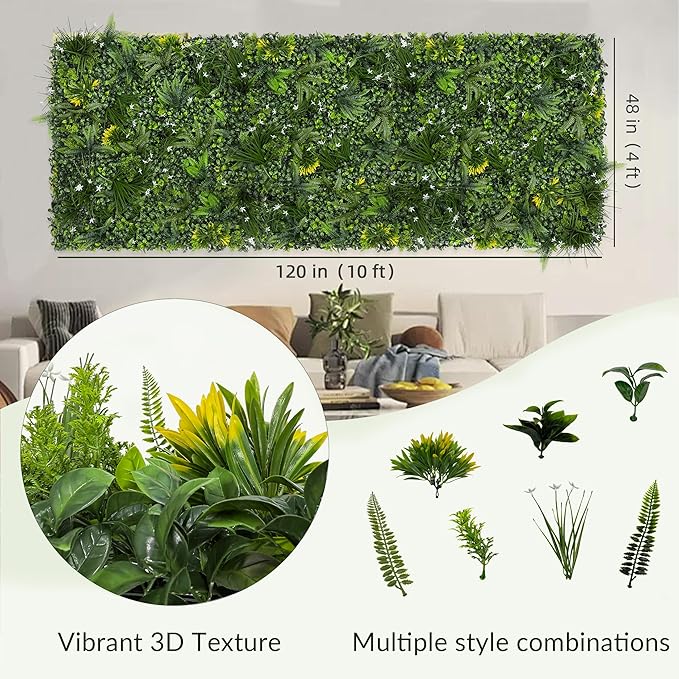 Artificial Grass Wall Boxwood Roll: 48"x120" UV Resistant Green Leaves Faux for Interior Wall Backdrop,Garden and Indoor Outdoor Wall&Fence Covering Privacy, Party Wall Fence Decor
