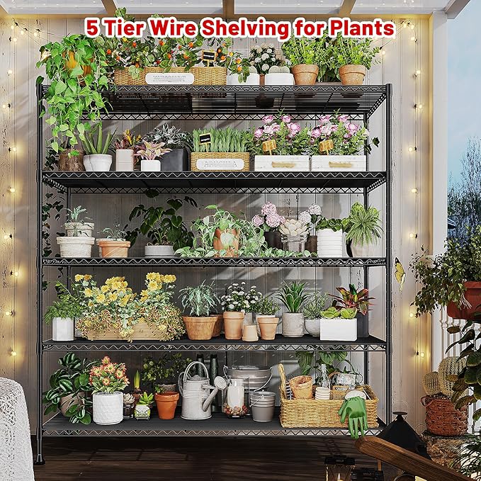 REIBII 45.8''W Steel Wire Shelving Unit, 5 Tier Adjustable Metal Storage Shelves for Kitchen Pantry Office Wire Rack Metal Shelving Unit for College Dorm School, 45.8" W x 71" H x 17.2" D 3PCS