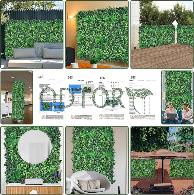 Artificial Greenery Wall Panels: 20''x 20'' 4P UV-Anti Faux Greennery Grass Wall Privacy Backdrop Fence Screen for Garden Fence Covering Privacy, Outdoor Indoor Home Decor