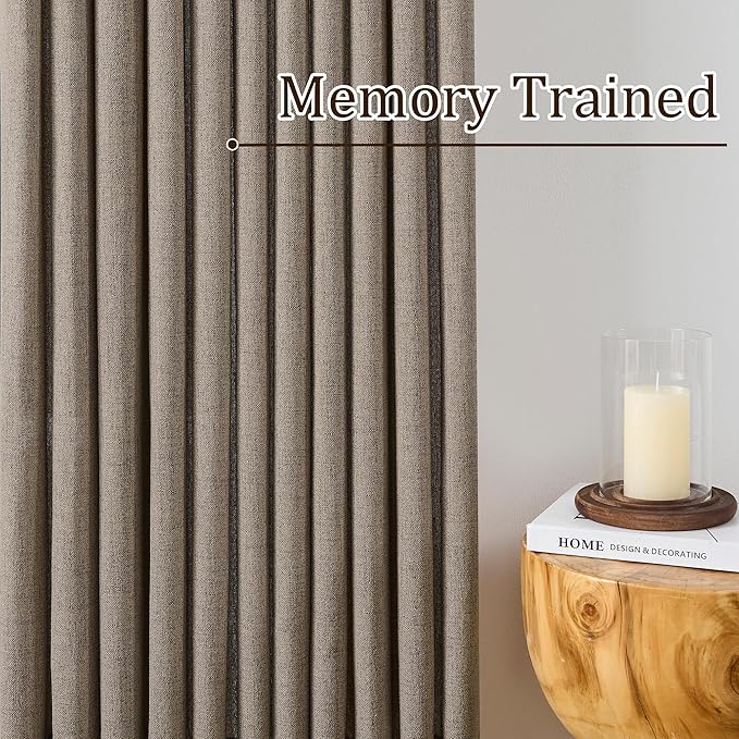 RAIN CITY Khaki Colored Sheer Pleated Curtains 105 Inch Length for Living Room 2 Panels Sets Back Tab Drapes with Hooks Extra Long Curtain for Bedroom W50 x L105