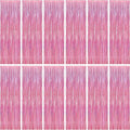 12 Pack Pink Backdrop, 3.28 FT x 7.05 FT Foil Streamers, Metallic Glitter Backdrop Pink Tinsel Fringe Curtains Party Streamers, Pink Birthday Valentines Day Party Decorations Photo Booth Props