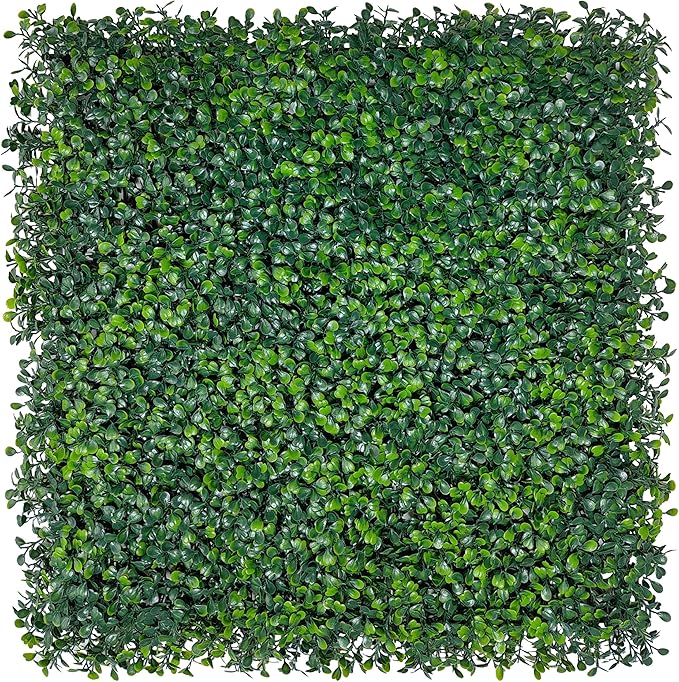 Artificial Grass Wall Backdrop Panels: 10 by 10 in (16 Pcs) UV-Anti Greenery Boxwood Panels for Indoor Outdoor Green Wall Decor & Ivy Fence Covering Privacy