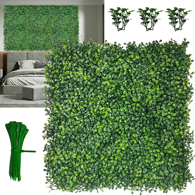 Artificial Boxwood Panels,20"x 20"(8P) 4-Layer Leaf UV-Protected Grass Wall Backdrop Panels for Outdoor, Indoor, Garden&Fence Covering Privacy, Backyard and Decor