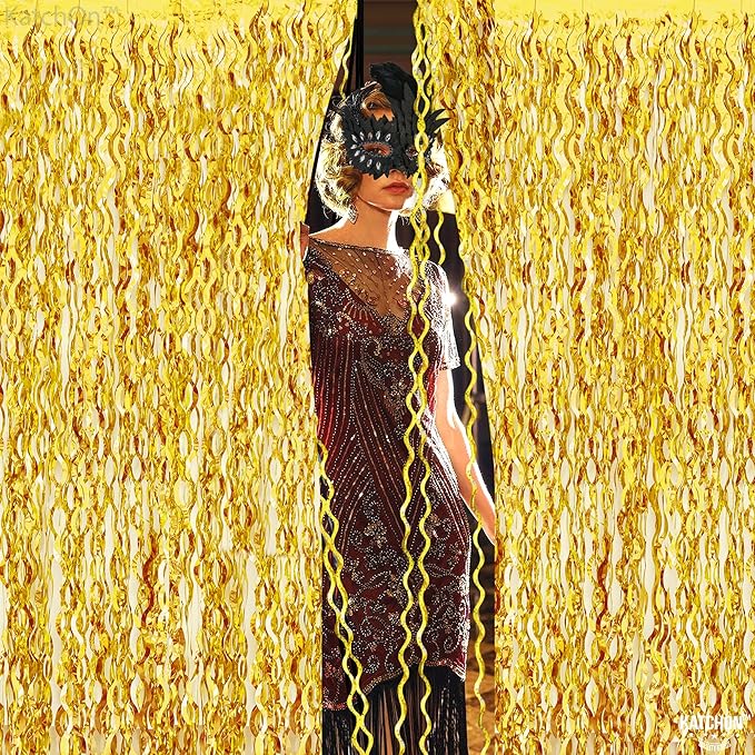 KatchOn, Large Wave Gold Backdrop Curtain - Pack of 2 | Gold Streamer Backdrop for NYE Decor | Golden Fringe Backdrop for New Years Decorations 2026, Golden Birthday Decorations, Bridal Shower