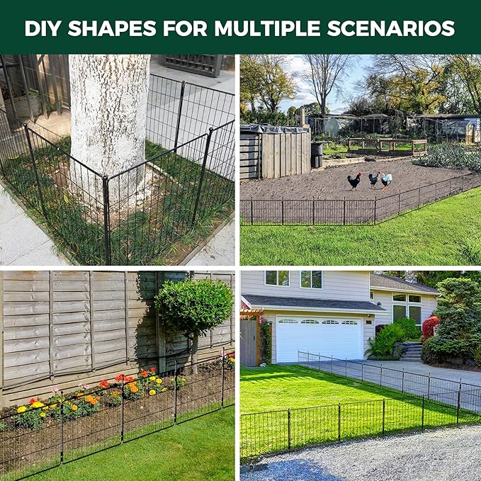 FXW Decorative Garden Fence for Yard - 20in(H) x 14.8ft(L) 8 Panels - Metal Fencing Panels - Animal Barrier Border for Dogs & Rabbits, Flower & Plant Edging