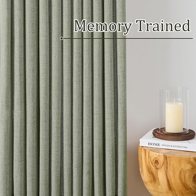 RAIN CITY 96 Inch Long Curtains Pinch Pleat, Back Tab Track System Sheer Pleated Curtains for Bedroom Village Dining Room,Country Farmhouse 96 Length 2 Panel Set,Sage Green Color 42 Inches Wide