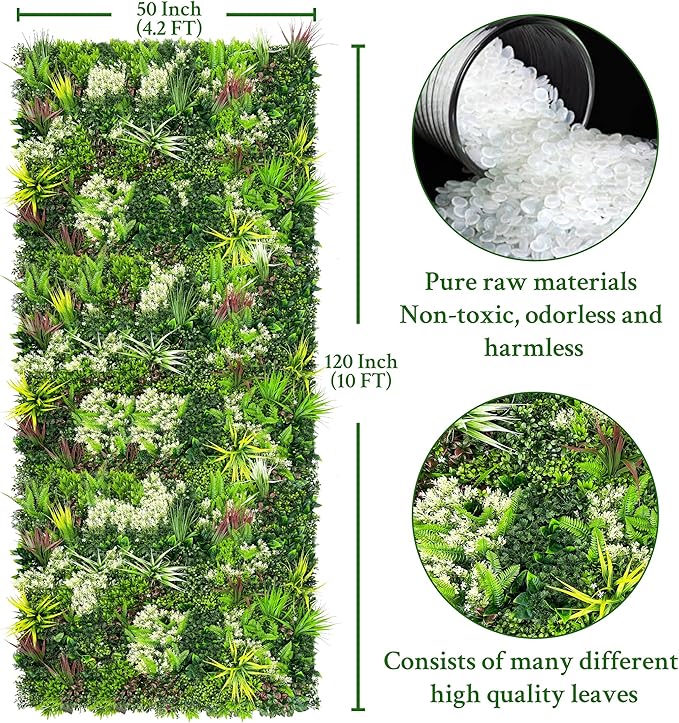 Artificial Plant Wall Panels: 50"×120" UV-Anti Faux Grass Wall Backdrop Boxwood Ivy Fence Privacy Screen Fake Greenery Leaf Hedge for Outdoor,Indoor,Garden,Backyard and Home Decor