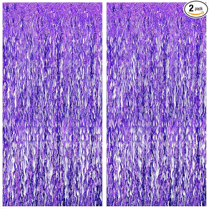 Katchon, Wavy Purple Foil Fringe Curtain - Pack of 2 | Wavy Streamers, Unicorn Party Decorations | Purple Fringe Backdrop for Baby Shower, Birthday, Mermaid Party Decorations | Halloween Decor Indoor