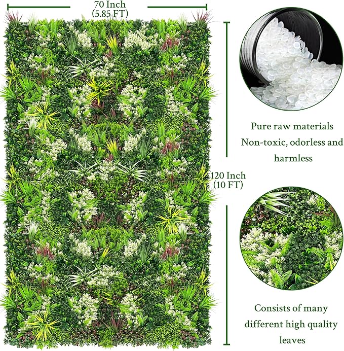 Artificial Plant Wall Panels: 70"×120" UV-Anti Faux Grass Wall Backdrop Boxwood Ivy Fence Privacy Screen Fake Greenery Leaf Hedge for Outdoor,Indoor,Garden,Backyard and Home Decor