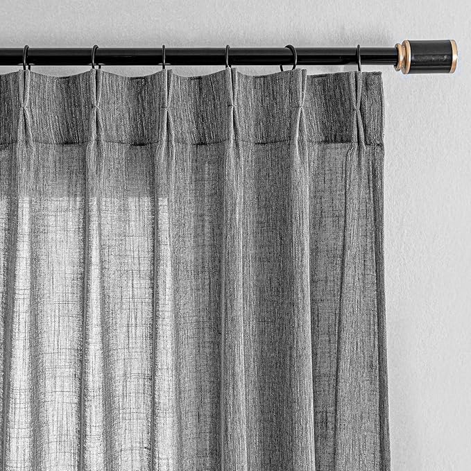 MYSKY HOME Grey Bedroom Curtains Semi Sheer Light Filtering Privacy Drapes Linen Look Textured Boho Country for Living Room, Pinch Pleated Curtain for Dining Room, 40 x 90 in, Dark Grey, 2 Panels