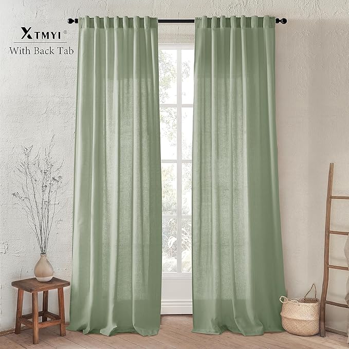 XTMYI Sage Green Linen Curtains 96 Inches Long for Living Room,Boho Closet Curtains for Bedroom Closet Door Neutral Nursery Boy Teens Girls Room