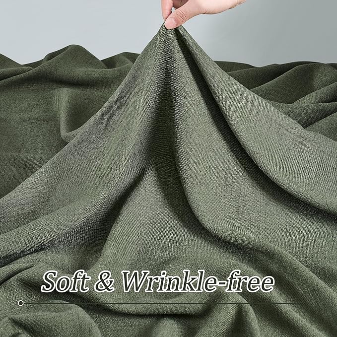 102 Inch Long Linen Blended Curtains for Sliding Glass Patio Door 2 PCs, Back Tab Pinch Pleated Drapes for Track System with Hooks, Semi Sheer Country Winodw Curtains 42x102-Loden/Olive Green