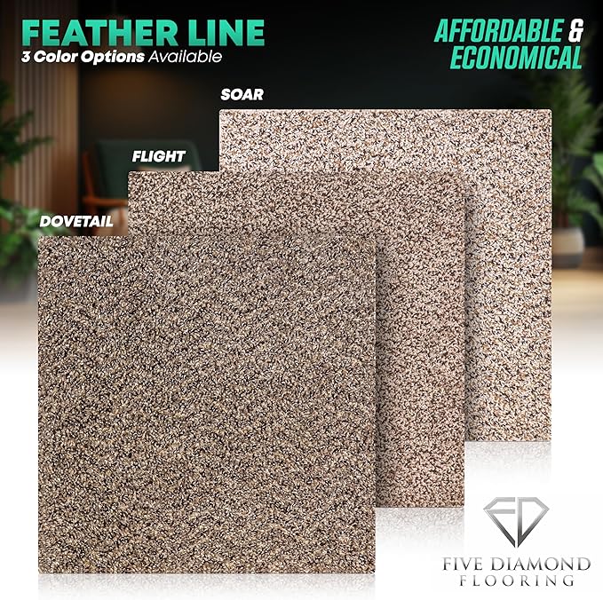 Feather Peel and Stick Carpet Tiles, Attached Cushion, Easy DIY Install, Soft Residential Carpet, American Made, Seamless Appearance, Plush (10 Tiles - 22.5 Square Feet) (Flight, 18x18)