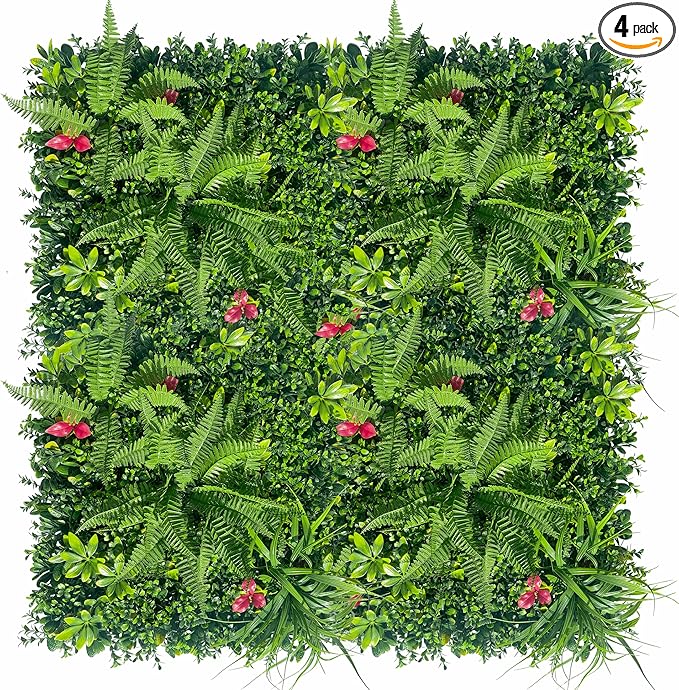 Artificial Grass Wall Backdrop Panels: 40×40 in UV-Anti Greenery Boxwood Panels for Indoor Outdoor Green Plant Wall Decor & Ivy Fence Covering Privacy