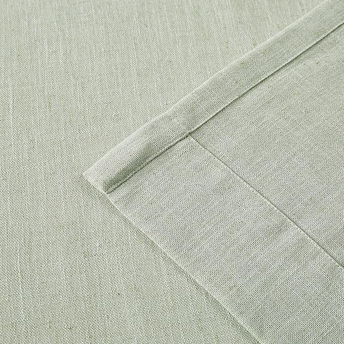 Vision Home Light Green Pinch Pleated Semi Sheer Curtains Textured Linen Blended Light Filtering Window Curtains 112 inch for Living Room Bedroom Patio Pinch Pleat Drapes with Hooks 1 Panel 60"Wx112"L