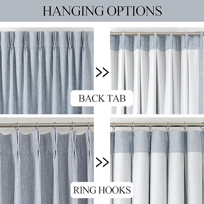 Vision Home Chambray Blue Full Blackout Curtains Pinch Pleated Room Darkening Window Curtains 63 inch for Living Room Bedroom Thermal Insulated Pinch Pleat Drapes with Hooks Back Tab 2 Panel 40"Wx63"L