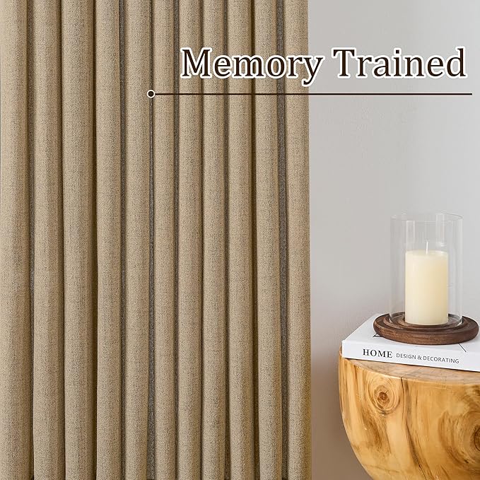 Dark Flax Pinch Pleated Linen Curtains 96 Inches Long Semi Sheer Memory Trained Ripple Fold Curtain with Hooks Back Tab Textured Light Filtering Drapes for Bedroom Living Room 42x96 Set of 2