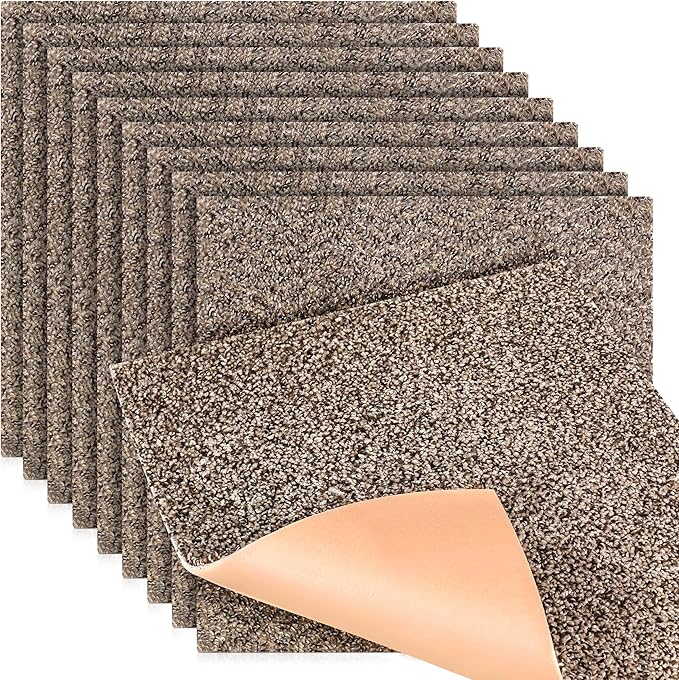 Feather Peel and Stick Carpet Tiles, Attached Cushion, Easy DIY Install, Soft Residential Carpet, American Made, Seamless Appearance, Plush (10 Tiles - 22.5 Square Feet) (Dovetail, 18x18)
