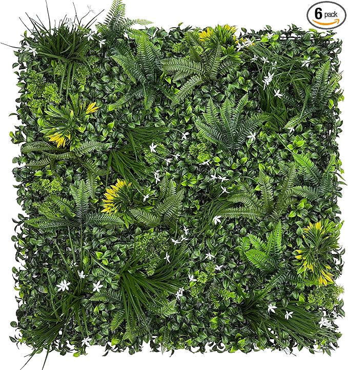 Artificial Grass Wall Boxwood Plant Panel: 20"x20"(6P) UV Resistant Green Leaves Faux for Interior Wall Backdrop,Garden and Indoor Outdoor Wall&Fence Covering Privacy，Party Wall Fence Decor