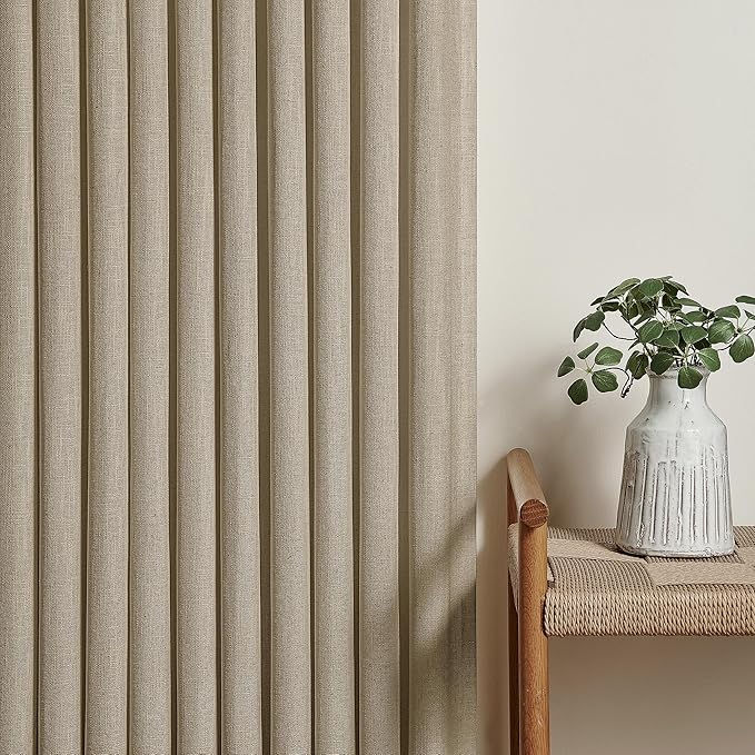 Pleated Linen Curtains 90 Inches Long for Living Room Pinch Pleat Hooks Track System Back Tab Custom Made Memory Shape Drape Privacy Protection Grey Beige Living Room Bedroom Window Curtain 90 Inch